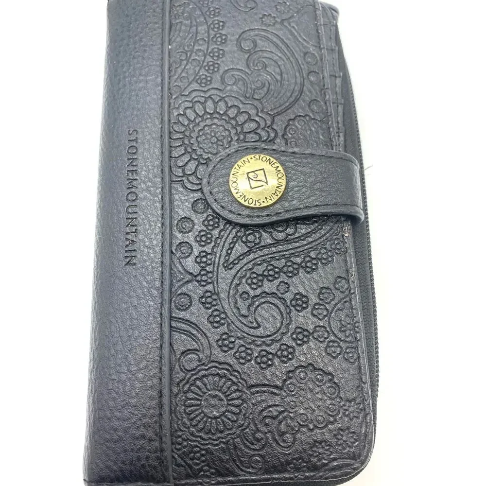 Stone Mountain Leather embossed paisley Wallet Wristlet‎